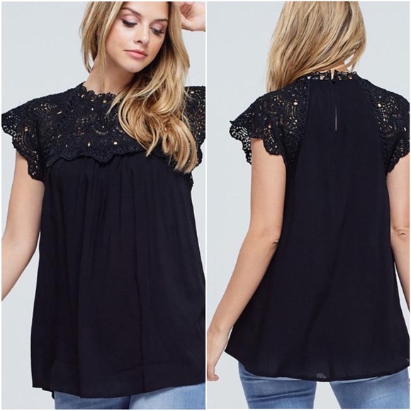 033 Boho Lace Sleeve Minimalist Blouse - Picture 4 of 5